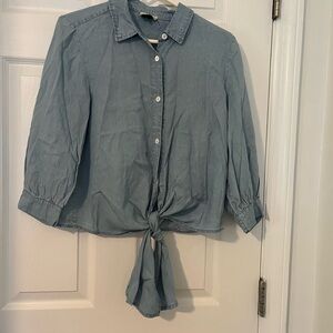 Elie Tahari Blue Button Down Tie Front Shirt